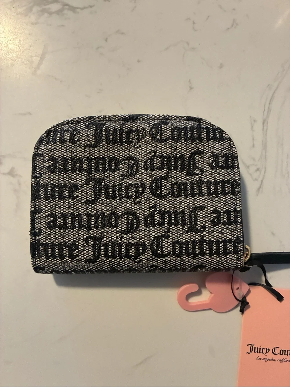 Juicy Couture Black & White Logo Zip Around Wallet Coin Purse Floral NWT